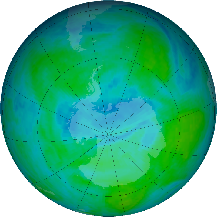 Antarctic ozone map for 22 December 1993